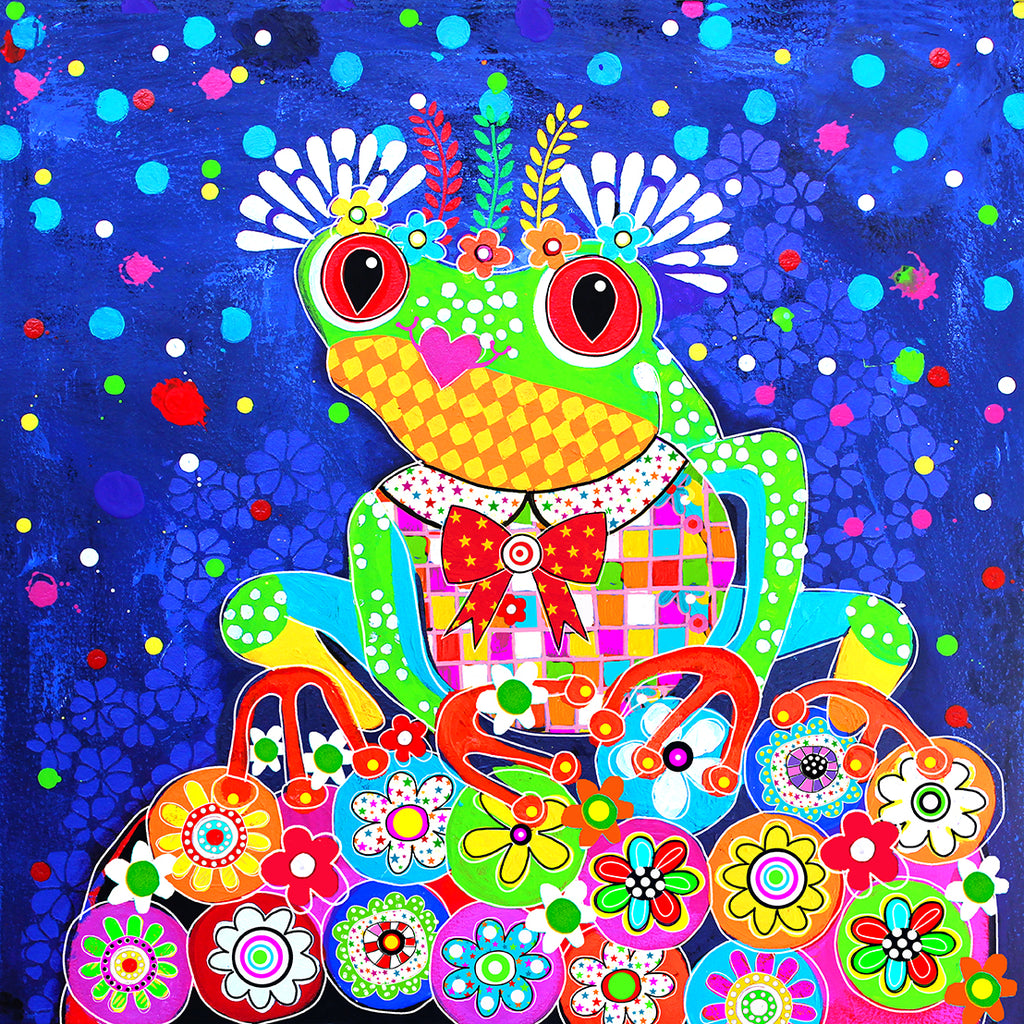 Original Painting - Bubbles - Green Tree Frog - Donna Sharam Art