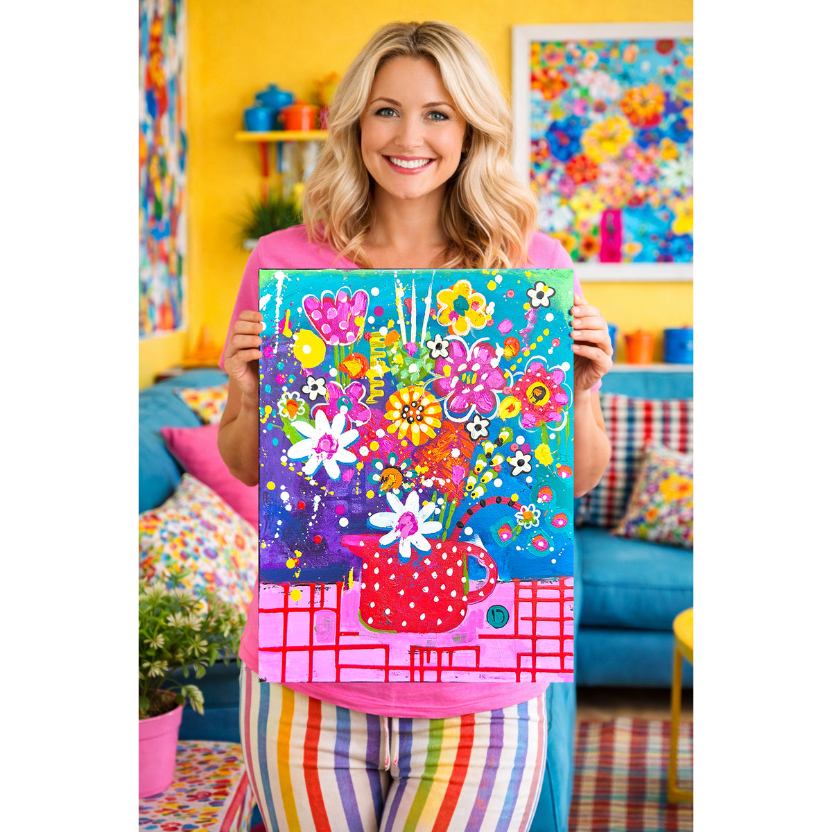 Original Painting - Still Life on Check Table Cloth