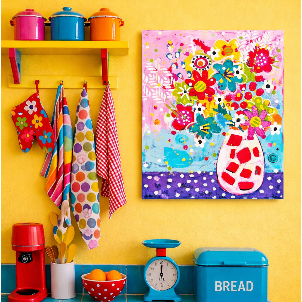 Original Painting - Still Life on Polka Dot Table Cloth