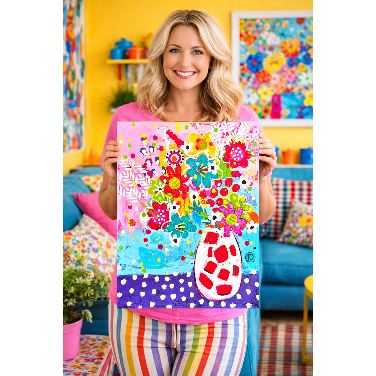 Original Painting - Still Life on Polka Dot Table Cloth