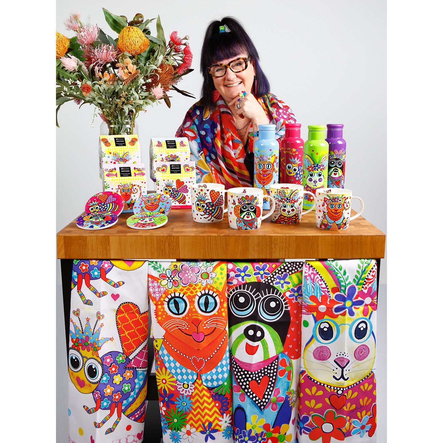 Kaleidoscope Cat Tea Towel