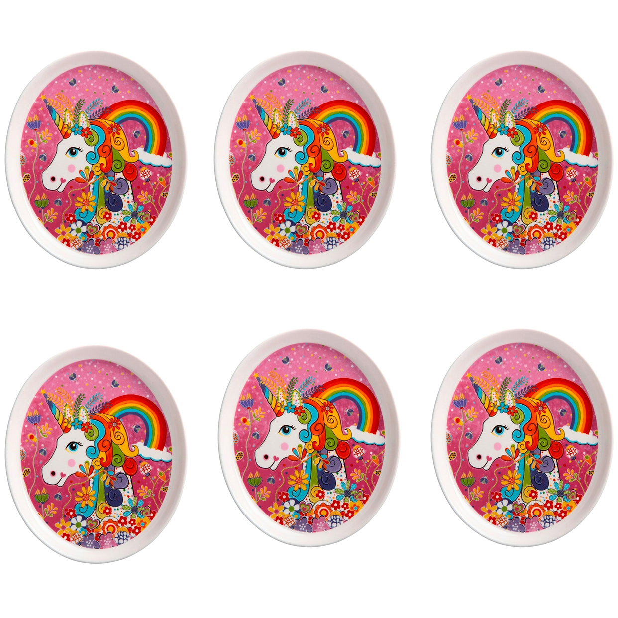 6 Rainbow Unicorn Plates