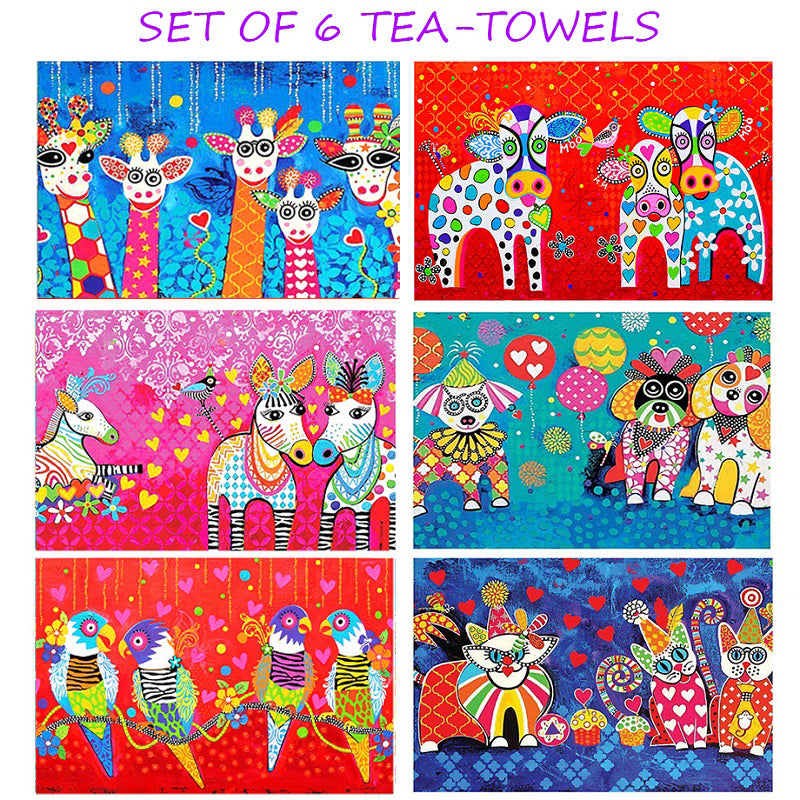 6 Animal Tea Towels