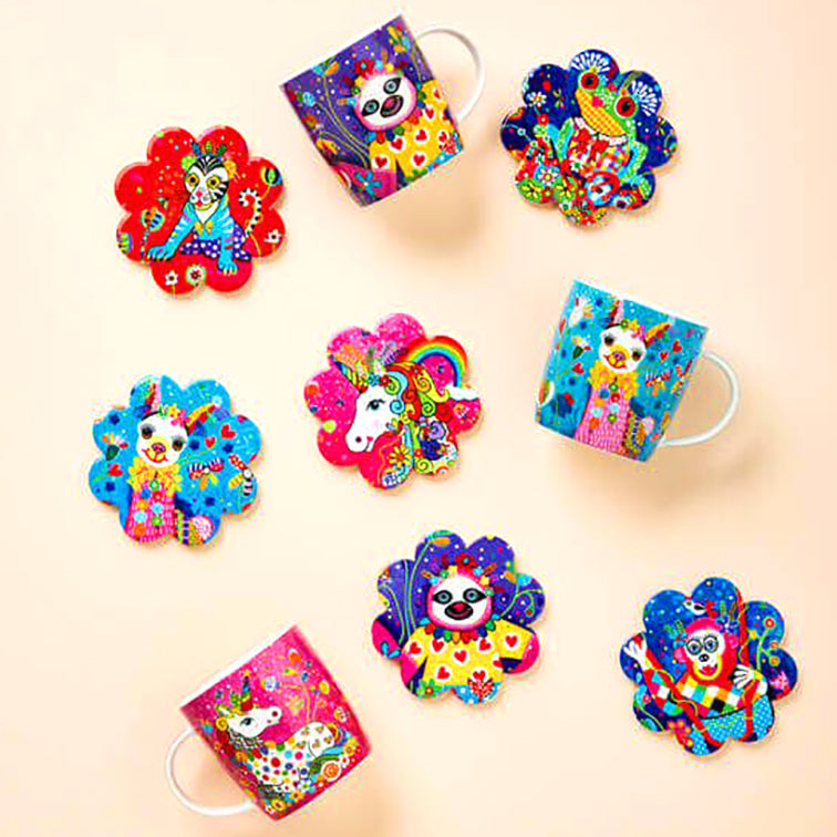 4 Rainbow Jungle Coasters with Unicorn