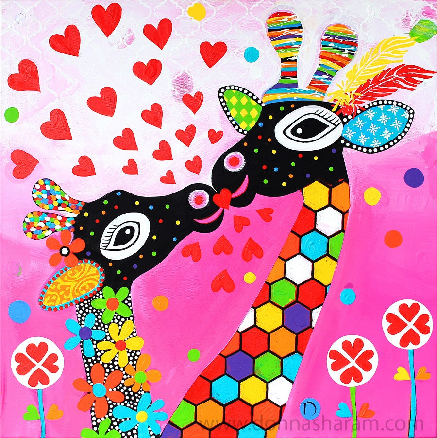Canvas Wall Art  - Blowing Kisses - Giraffe