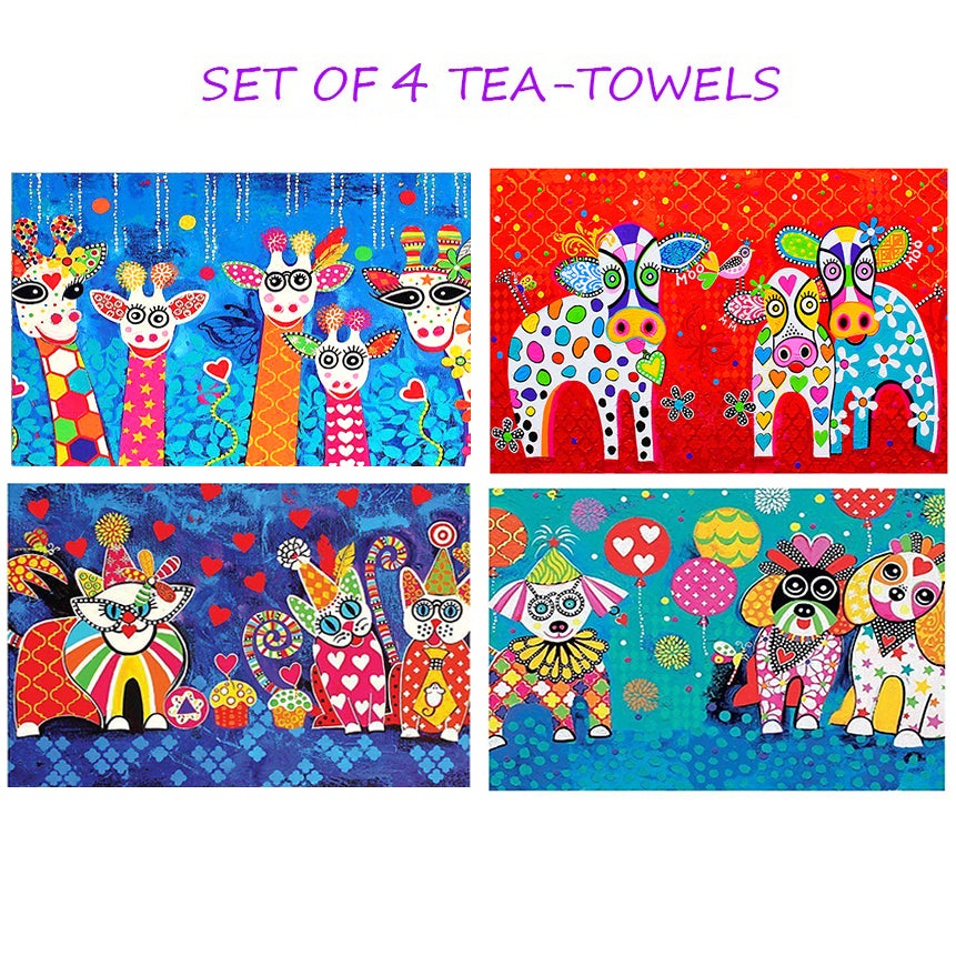 4 Animal Tea Towels